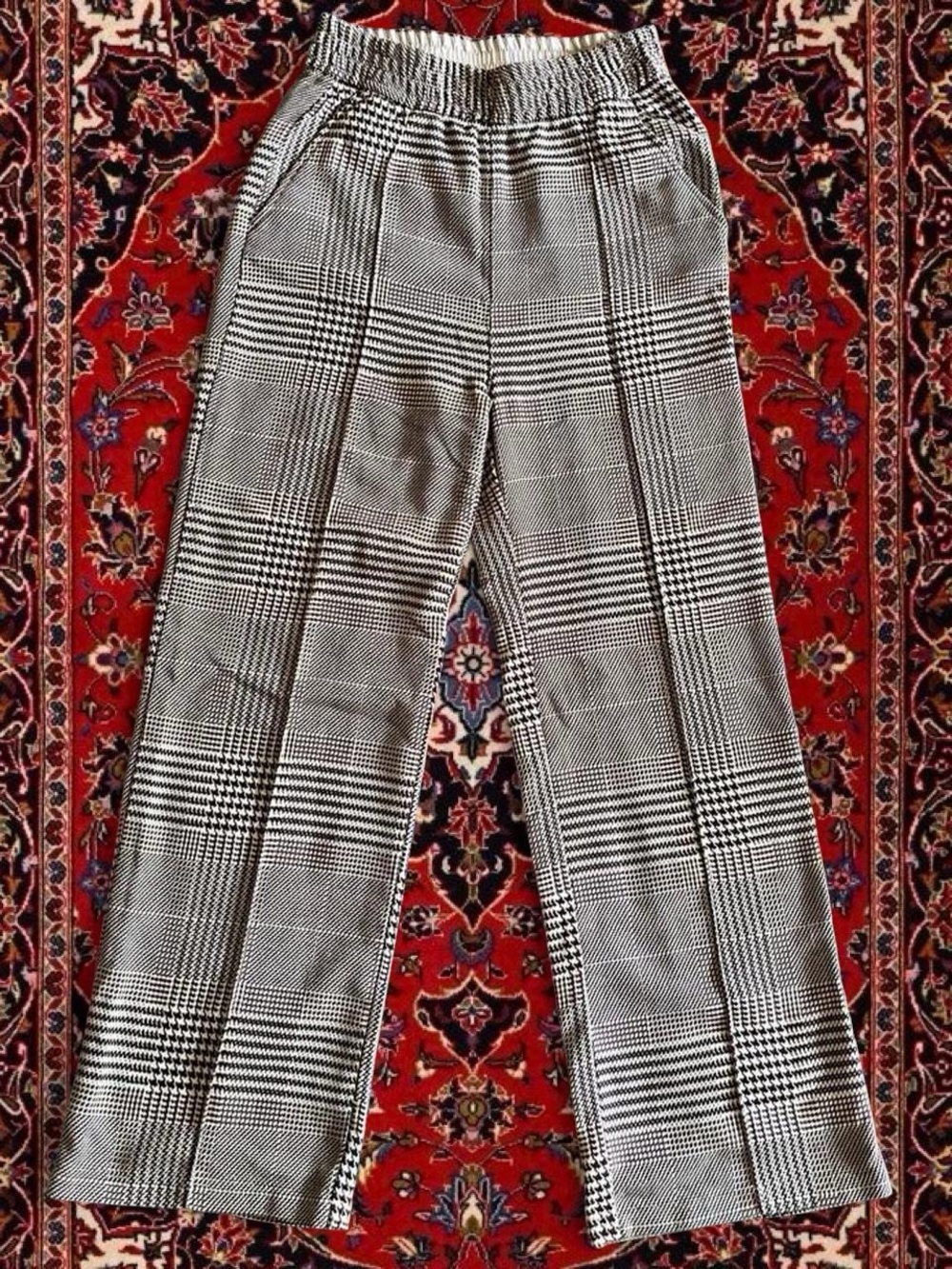 Plaid High-Waist Straight-Leg Pants - Black & White